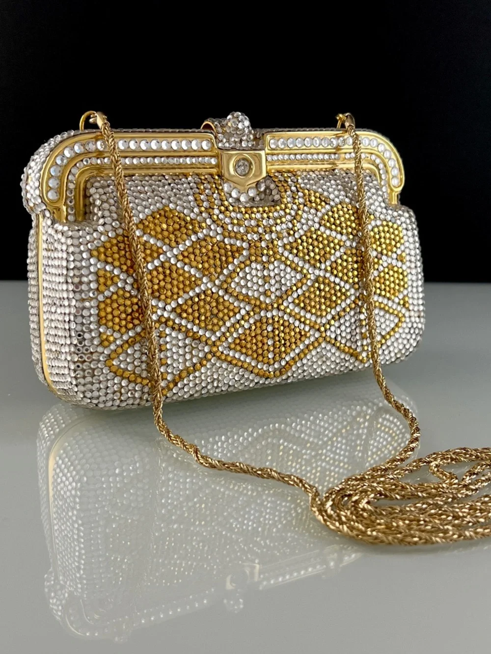Vintage Crystal Evening Rhinestone Purse Clutch Removable Chain Strap